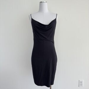 Reformation Dress Womens Large Black Cowl Neck Sleeveless Mini Slip Stretch USA